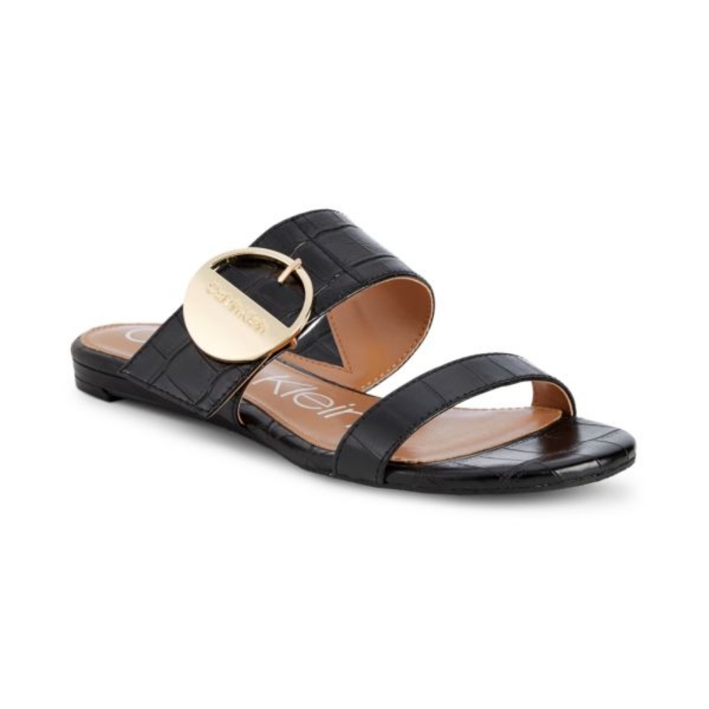 CALVIN KLEIN Senya Embossed-Crocodile Faux Leather Sandals